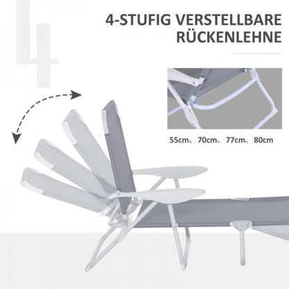Bain de soleil transat de plage pliable transat de jardin à 4 niveaux textile gris