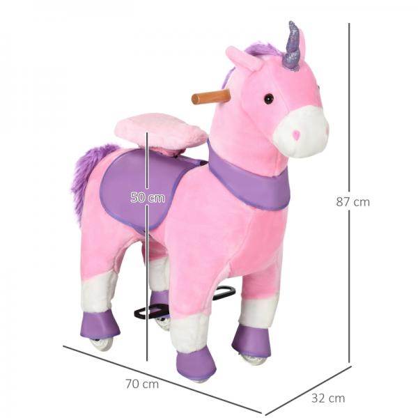 Schaukelpferd Einhorn 4 Rollen 2 Pedale gepolsterter Sattel Pink + Lila + Weiss - Palo24