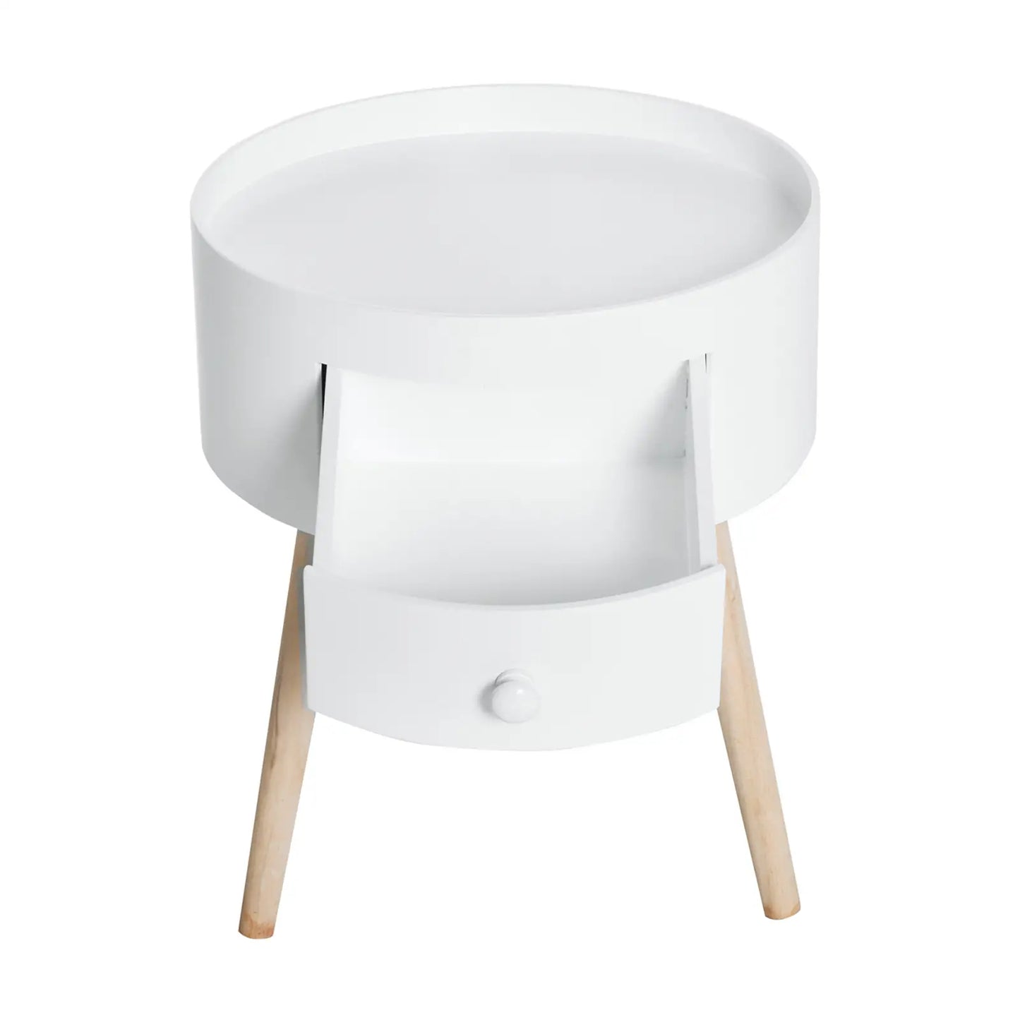 Table basse table d'appoint ronde avec tiroir en bois blanc
