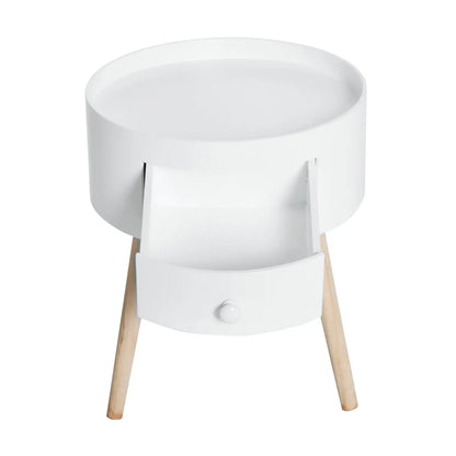 Table basse table d'appoint ronde avec tiroir en bois blanc