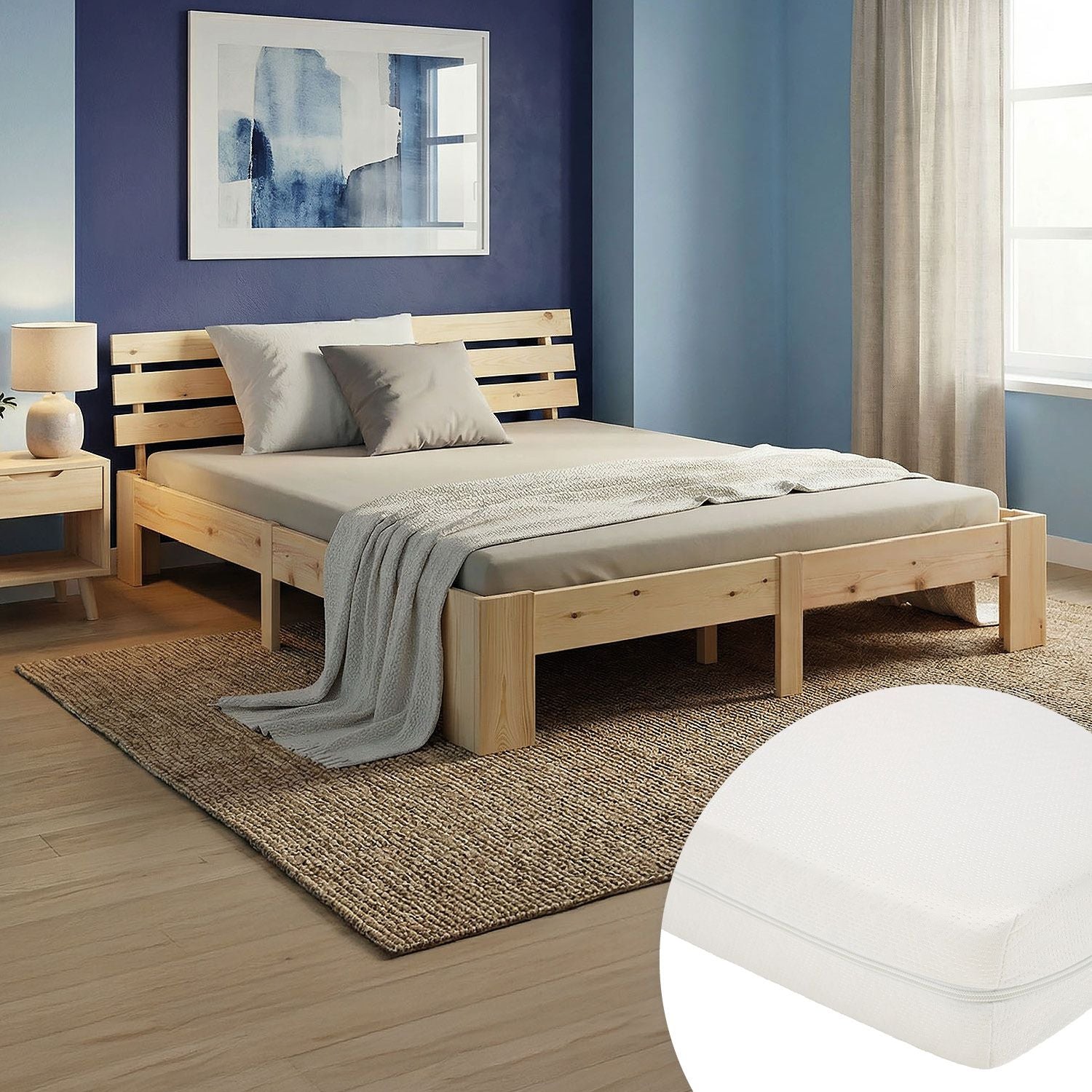 Holzbett mit Matratze 140x200 cm Natur