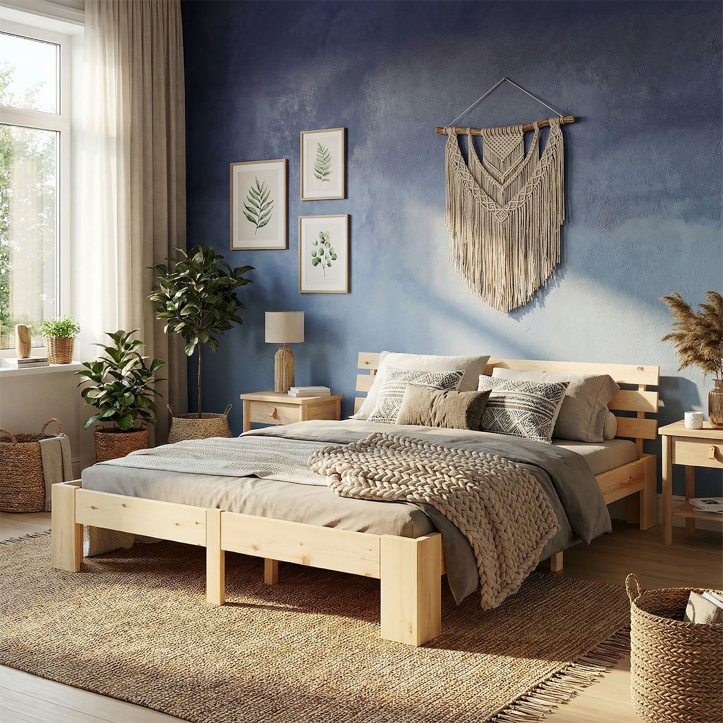 Holzbett mit Matratze 140x200 cm Natur