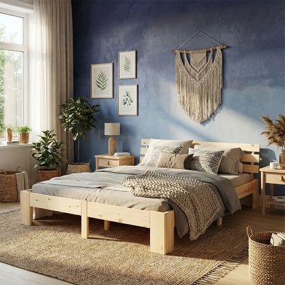 Holzbett mit Matratze 140x200 cm Natur