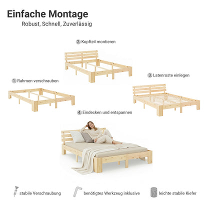 Holzbett mit Matratze 140x200 cm Natur