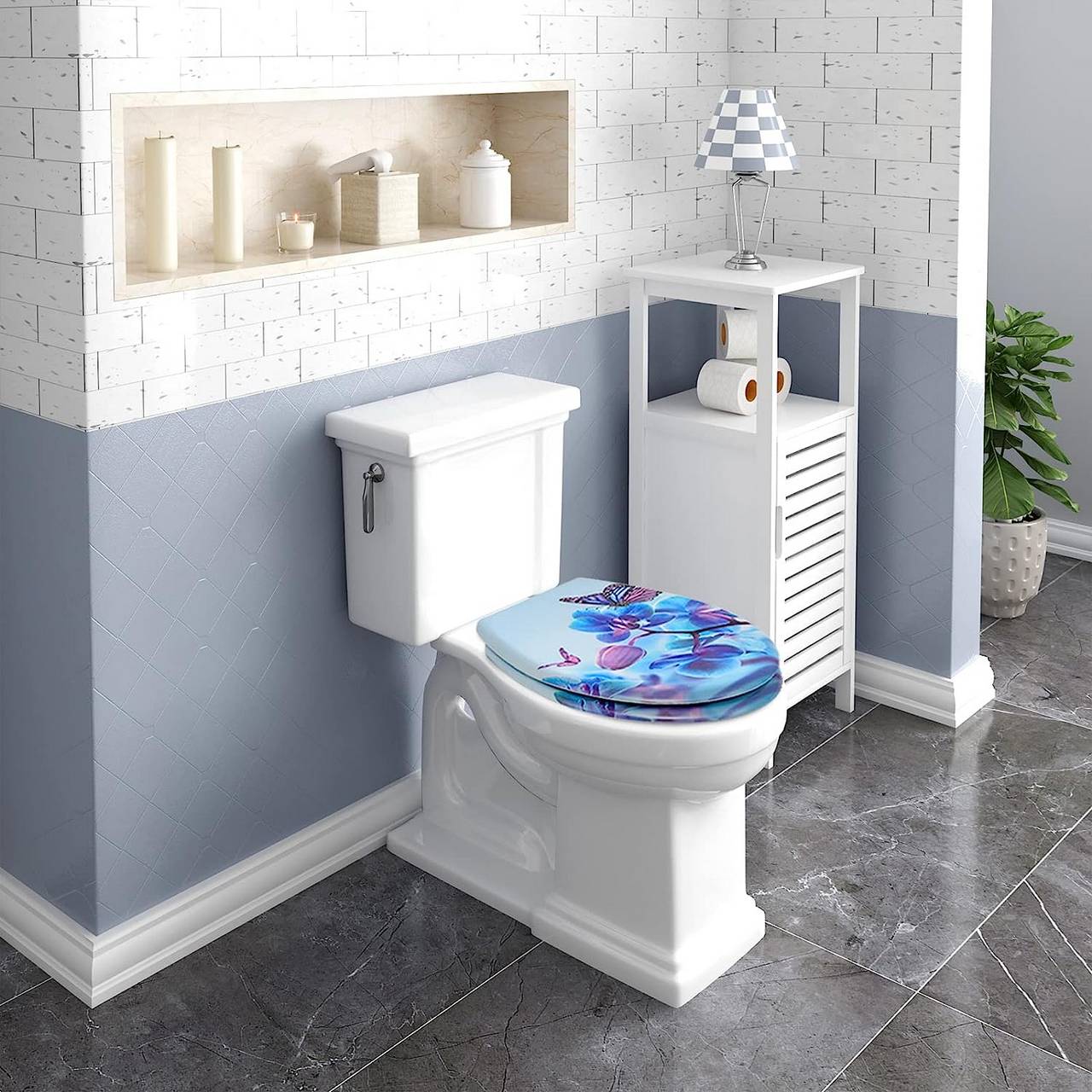 Duroplast Toilettensitz mit Absenkautomatik Blau Phalaenopsid - Palo24