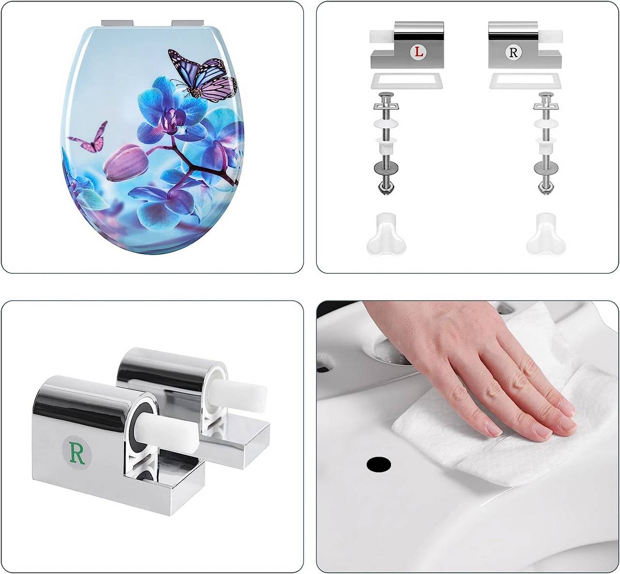 Duroplast Toilettensitz mit Absenkautomatik Blau Phalaenopsid - Palo24