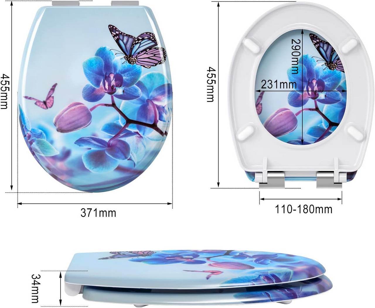 Duroplast Toilettensitz mit Absenkautomatik Blau Phalaenopsid - Palo24