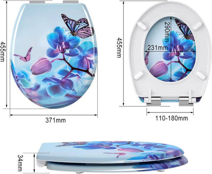 Duroplast Toilettensitz mit Absenkautomatik Blau Phalaenopsid - Palo24