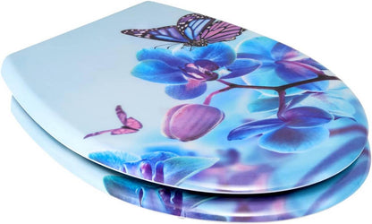 Duroplast Toilettensitz mit Absenkautomatik Blau Phalaenopsid - Palo24