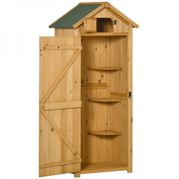 Gartenschrank Gerätehaus Geräteschuppen mit Fachböden Asphaltdach Fenster Holz Gelb+Grün - Palo24