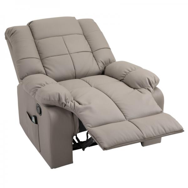 Fauteuil de massage électrique avec fonction inclinable sac PU bois métal mousse gris