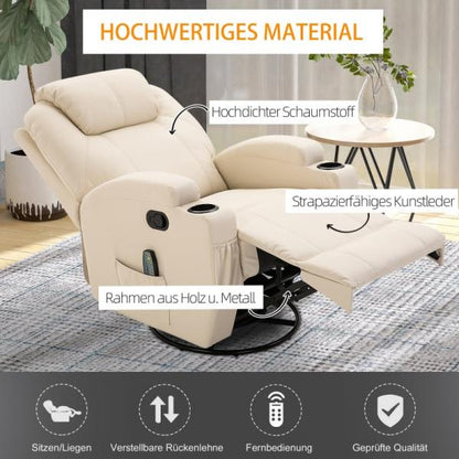 Fauteuil de massage électrique avec 5 modes de massage, fonction inclinable, mousse blanc crème