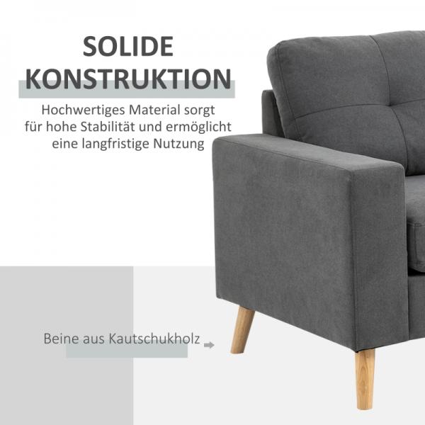 Ecksofa im Skandidesign, mit Knopfheftung, Massivholz, Leinenoptik, Grau - Palo24