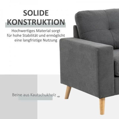 Ecksofa im Skandidesign, mit Knopfheftung, Massivholz, Leinenoptik, Grau - Palo24