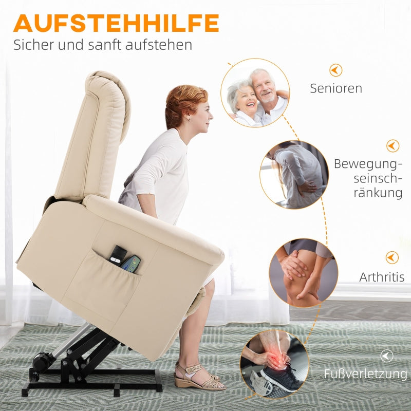 Massagestuhl mit Aufstehhilfe, 8 Vibrationspunkte, Heizfunktion, Fußstütze, Creme