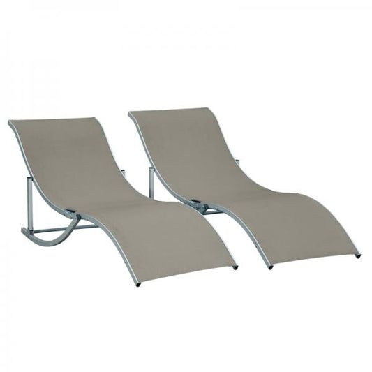 2er Set Gartenliege Sonnenliege Stoffliege Relaxliege ergonomisch Alu Texteline Hellgrau