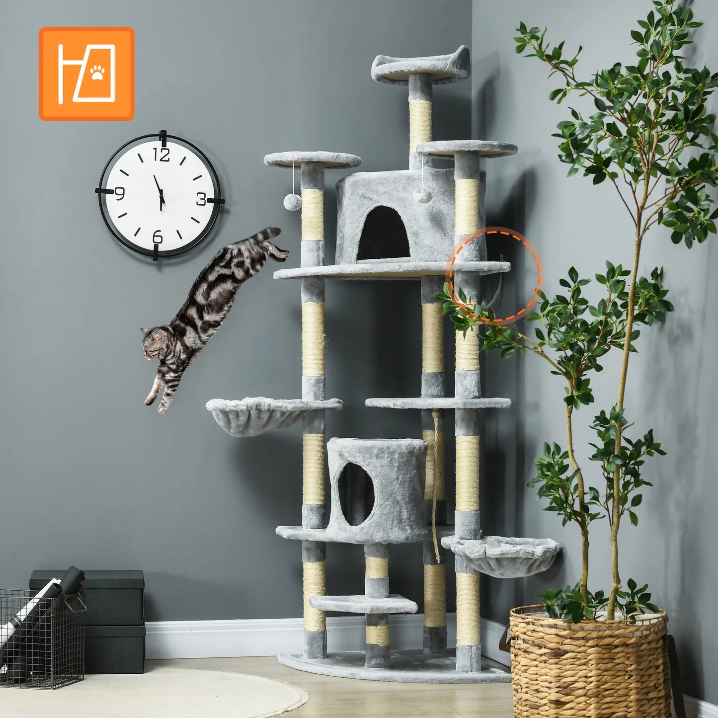 Pawhut Griffoir en Sisal et Hamac en Peluche Grotte 60 x 60 x 200 cm