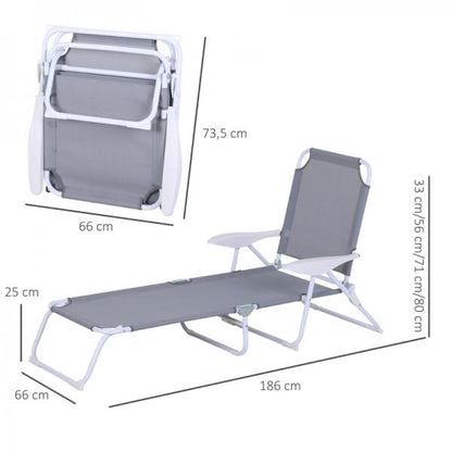 Bain de soleil transat de plage pliable transat de jardin à 4 niveaux textile gris