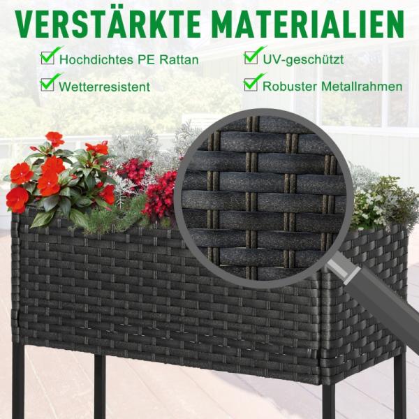 Hochbeet, Blumenkasten, Blumentopf mit Ablage, Rattan Braun