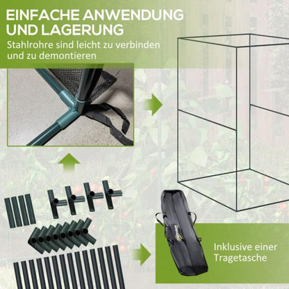 1,2 x 2 m Pflanzenschutznetz, Gewächshaus, Winddichtes Tomatenhaus, Pflanzennetz mit Tür, HDPE, Dunkelgrün