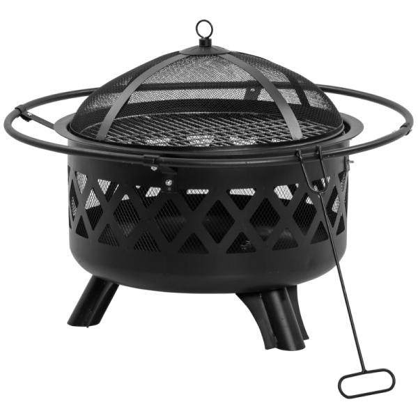 Feuerschale 2-in-1 Feuerkorb mit Funkenschutz Grillnetz Ø82 cm für Heizung BBQ