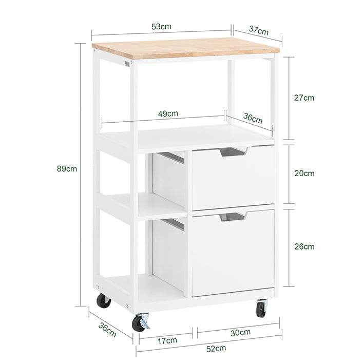 Küchenwagen mit 2 Schubladen | Servierwagen | Beistellwagen | Weissnatur - Palo24