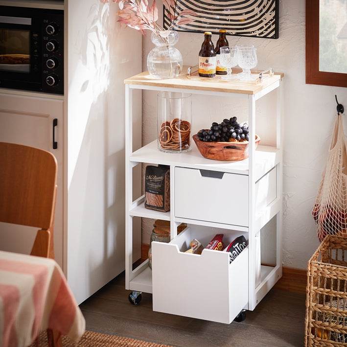 Küchenwagen mit 2 Schubladen | Servierwagen | Beistellwagen | Weissnatur - Palo24