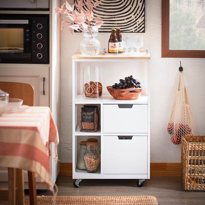 Küchenwagen mit 2 Schubladen | Servierwagen | Beistellwagen | Weissnatur - Palo24