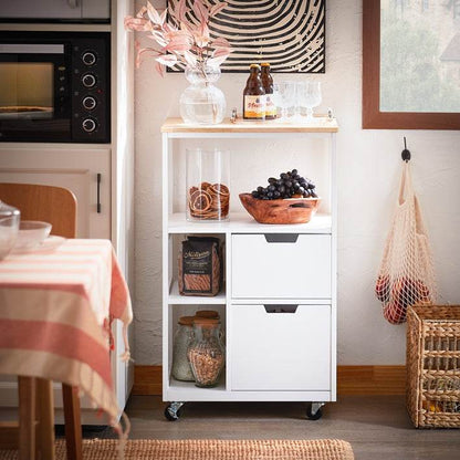 Küchenwagen mit 2 Schubladen | Servierwagen | Beistellwagen | Weissnatur - Palo24