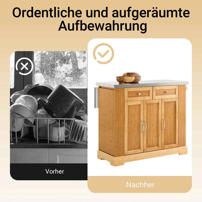 Kücheninsel | Küchenwagen mit erweiterbarer Arbeitsfläche | Küchenschrank Bambus