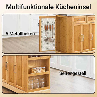 Kücheninsel | Küchenwagen mit erweiterbarer Arbeitsfläche | Küchenschrank Bambus
