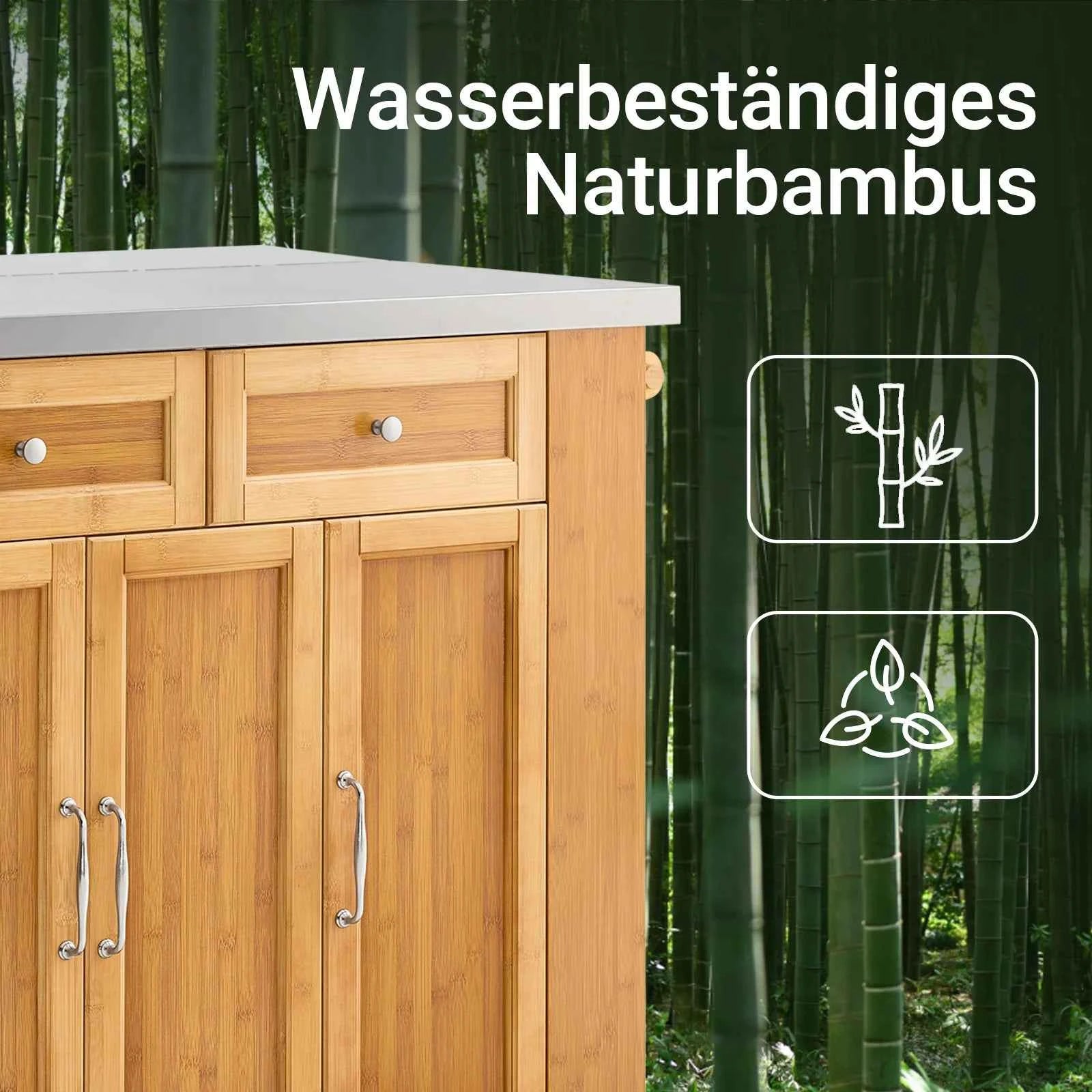 Kücheninsel | Küchenwagen mit erweiterbarer Arbeitsfläche | Küchenschrank Bambus