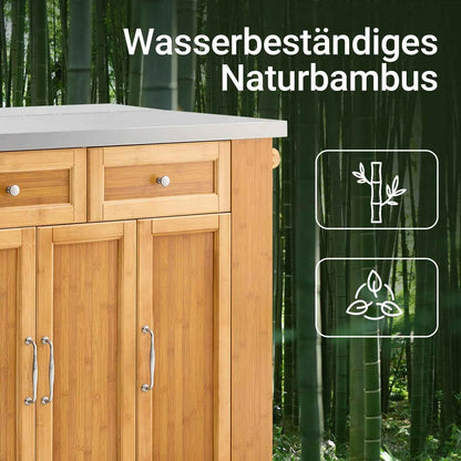 Kücheninsel | Küchenwagen mit erweiterbarer Arbeitsfläche | Küchenschrank Bambus