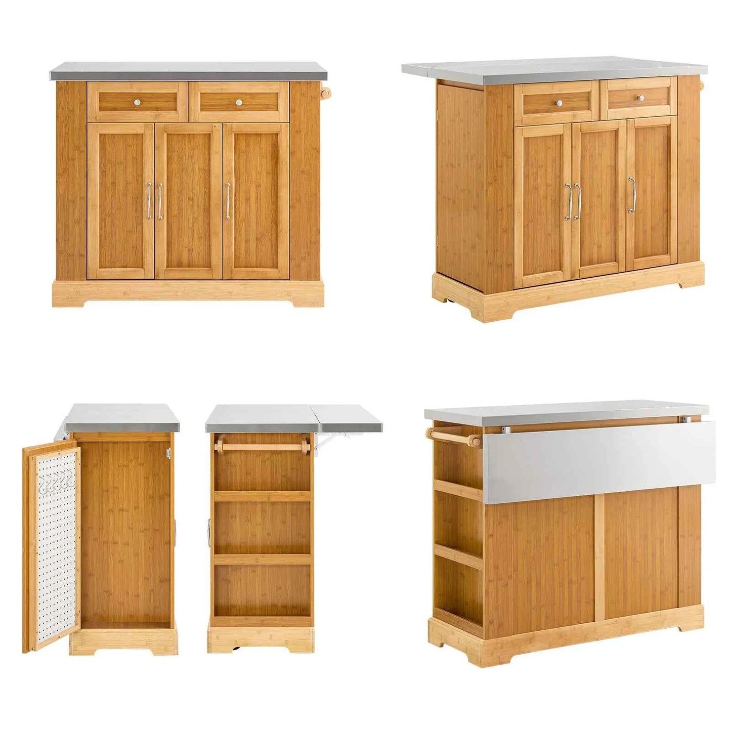 Kücheninsel | Küchenwagen mit erweiterbarer Arbeitsfläche | Küchenschrank Bambus