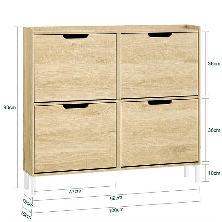 Schuhkipper | Schuhschrank mit 4 Klappen | schmal Schuhregal | Natur - Palo24