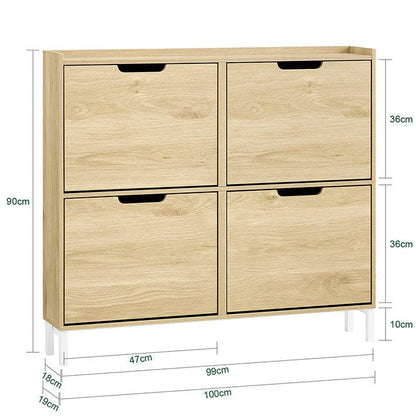 Schuhkipper | Schuhschrank mit 4 Klappen | schmal Schuhregal | Natur - Palo24