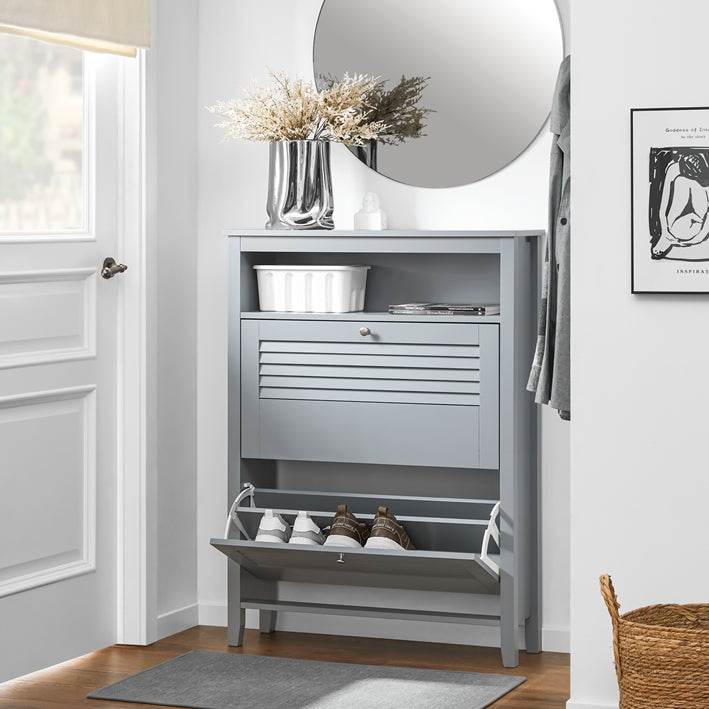 Schuhkipper | Schuhschrank mit 2 Klappen | Schuhkommode | Hellgrau - Palo24