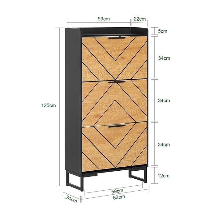 Schuhkipper mit 3 Klappen | Schuhschrank schmal | Schwarz-Braun - Palo24