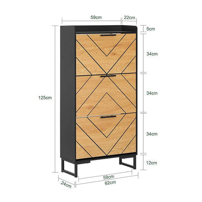 Schuhkipper mit 3 Klappen | Schuhschrank schmal | Schwarz-Braun - Palo24