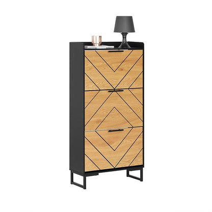 Schuhkipper mit 3 Klappen | Schuhschrank schmal | Schwarz-Braun - Palo24