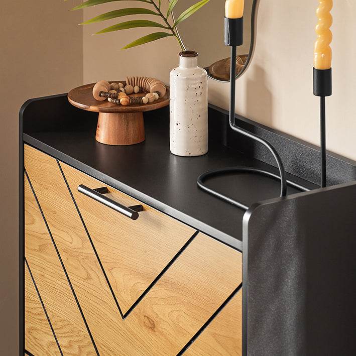 Schuhkipper mit 3 Klappen | Schuhschrank schmal | Schwarz-Braun - Palo24