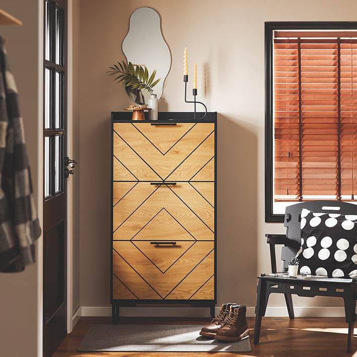 Schuhkipper mit 3 Klappen | Schuhschrank schmal | Schwarz-Braun - Palo24