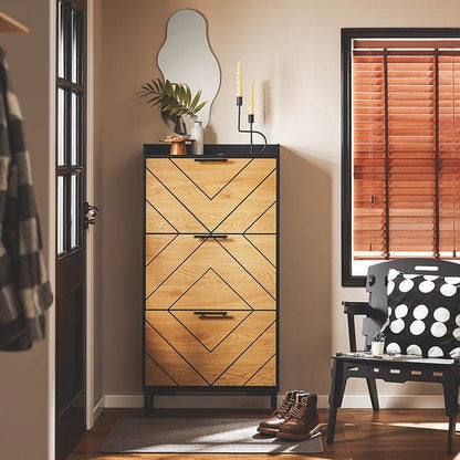 Schuhkipper mit 3 Klappen | Schuhschrank schmal | Schwarz-Braun - Palo24