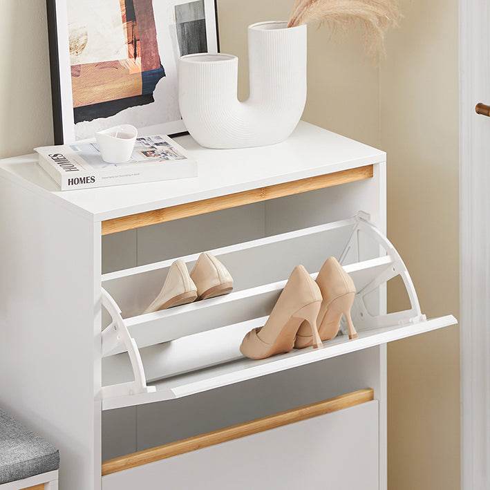 Schuhkipper | Schuhschrank mit 2 Klappen | Schuhkommode Weiss - Palo24