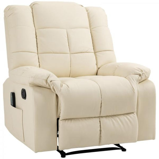 Fauteuil de massage, fauteuil de relaxation, 8 points de vibration, fonction inclinable, cuir artificiel, blanc crème