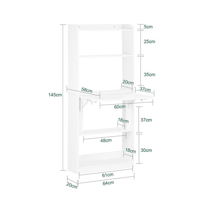 Klapptisch mit 5 Ablagen | Schreibtisch klappbar | Computertisch | Arbeitstisch | Weiss - Palo24