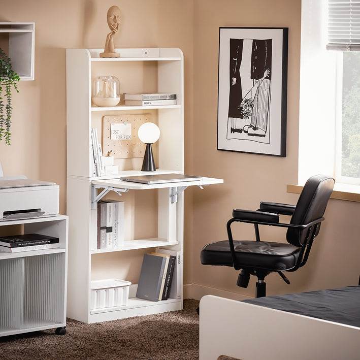 Klapptisch mit 5 Ablagen | Schreibtisch klappbar | Computertisch | Arbeitstisch | Weiss - Palo24