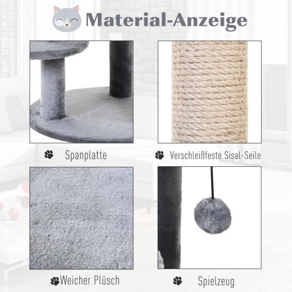 Katzenbaum 4-Stock Katzenhöhle mit Spielbällen Sitzstange Sisalsäule Sisal Plüsch Grau - Palo24