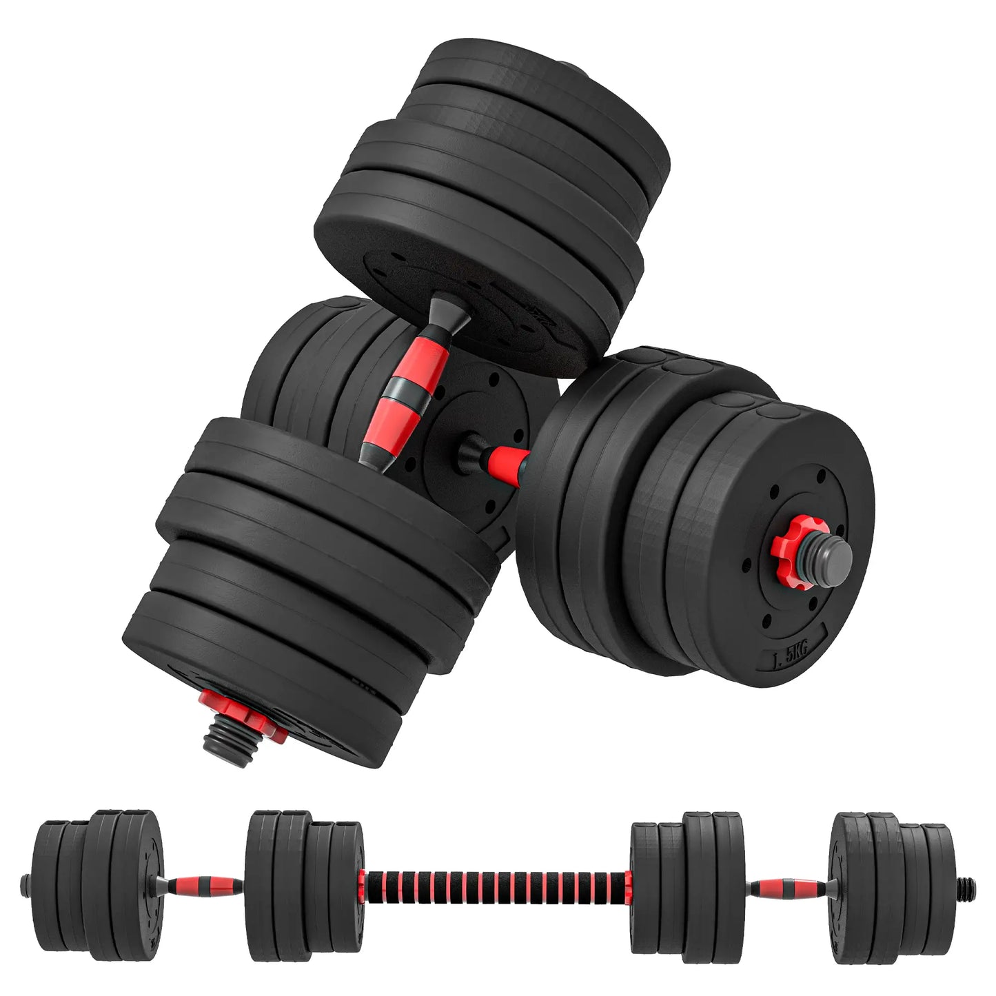 2 in 1 Hanteln Set 30 kg verstellbare Kurzhantel & Langhantel Dumbbell Krafttraining Schwarz