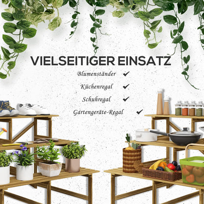 Etagère à fleurs escalier plante bois de sapin 3 marches L120 x L80 x H80cm